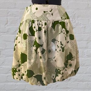 Trina Turk White Green Floral Cotton Silk Bubble Above Knee Mini Skirt
